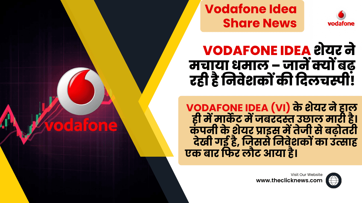 Vodafone Idea शेयर प्राइस में तेजी – निवेशकों की बढ़ती दिलचस्पी को दर्शाता ग्राफ और VI लोगो